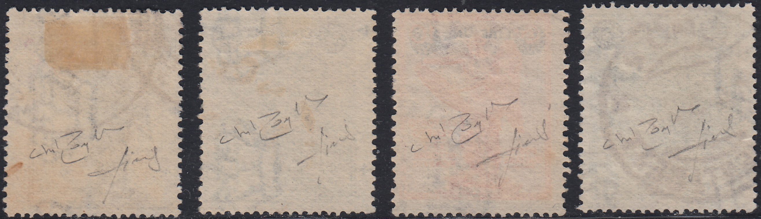 1930 – Virgilio, Ten cuttings of an advertising poster on thick cardboard with a perforated impression printed in black in the outline and diagonally the wording SAGGIO in block capitals.