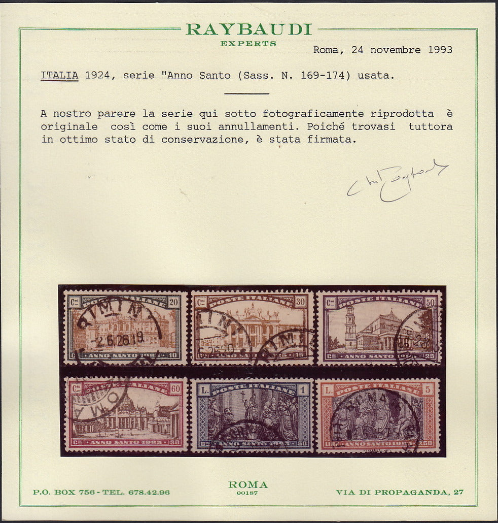 UT313 - 1924 - Monecassino, serie completa di sei valori usata con annulli orignali (169/174).