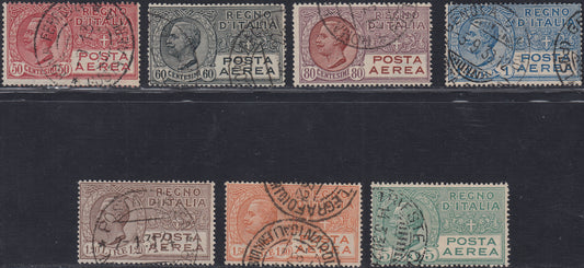 UT434 - 1926/28 - Effigie di Vittorio Emanuele III, serie completa dei sette valori emessi usati con annulli originali (2A/7).