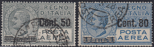 UT435 - 1927 - Effigie di Vittorio Emanuele III, serie completa dei due valori soprastampati usati con annulli originali (8, 9).