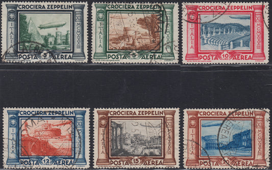 UT363 - 1933 - Crociera "Graf Zeppelin", serie completa di sei valori usata con annulli originali, rara (45/50).