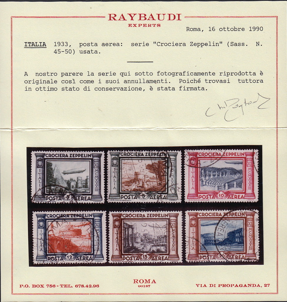 UT363 - 1933 - Crociera "Graf Zeppelin", serie completa di sei valori usata con annulli originali, rara (45/50).