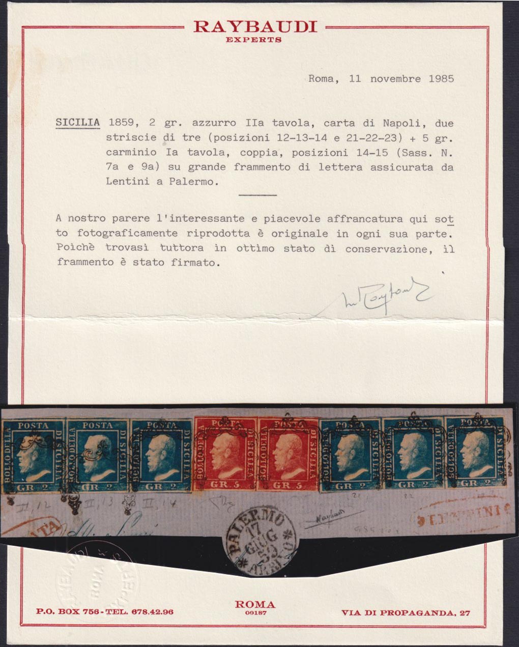 1861 - 1 black grain, copy with triple effigy, new with original rubber (19 AD). Cardillo certificate.