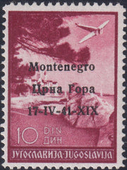 E12_541 - 1941 -  Occupazione Italiana del Montenegro, Posta Aerea 10d. bruno carminio dentellatura 12 3/4 x 12 1/2 nuovo gomma integra (6/I)