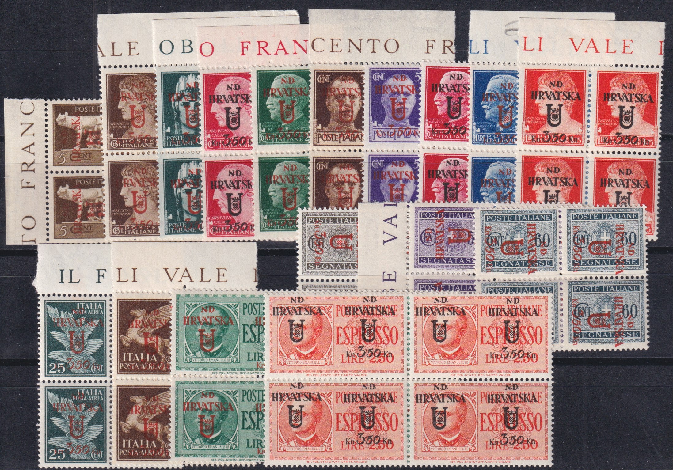 E12_544 - Occupazione Croata, emissione di Spalato serie completa in blocchi di quattro esemplari nuovi gomma integra, rarissima e bellissima! (6/22)
