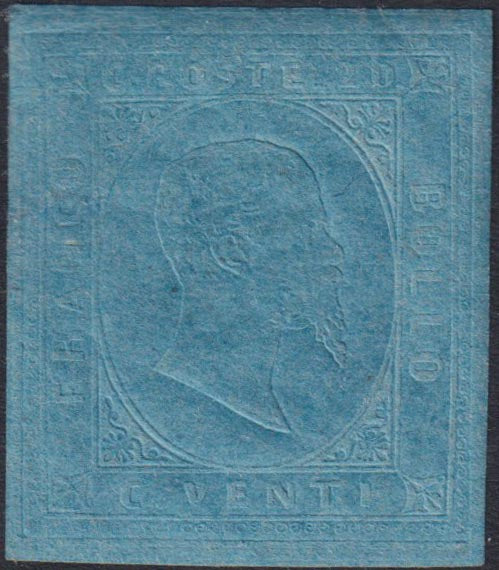 E13_138 - 1853 - II emissione, c. 20 azzurro nuovo con gomma originale, grande rarità (5)