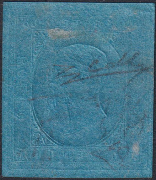 E13_138 - 1853 - II emissione, c. 20 azzurro nuovo con gomma originale, grande rarità (5)