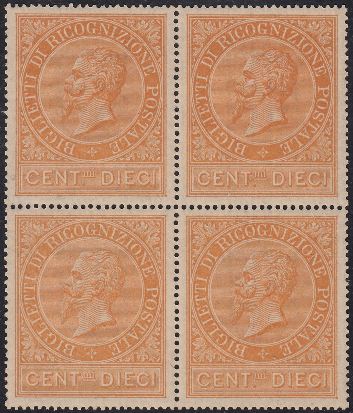 1862 - Effigy of Vittorio Emanuele II facing right, c. 80 dark orange yellow comb-pierced, used (4b)