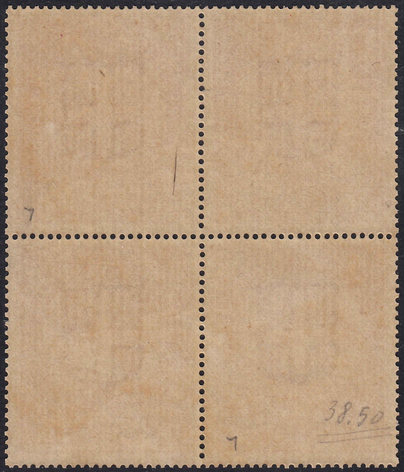 BA25_340 - 1874 - Francobollo di Ricognizione Postale, c. 10 ocra arancio blocco di 4 esemplari nuovo gomma integra (1)