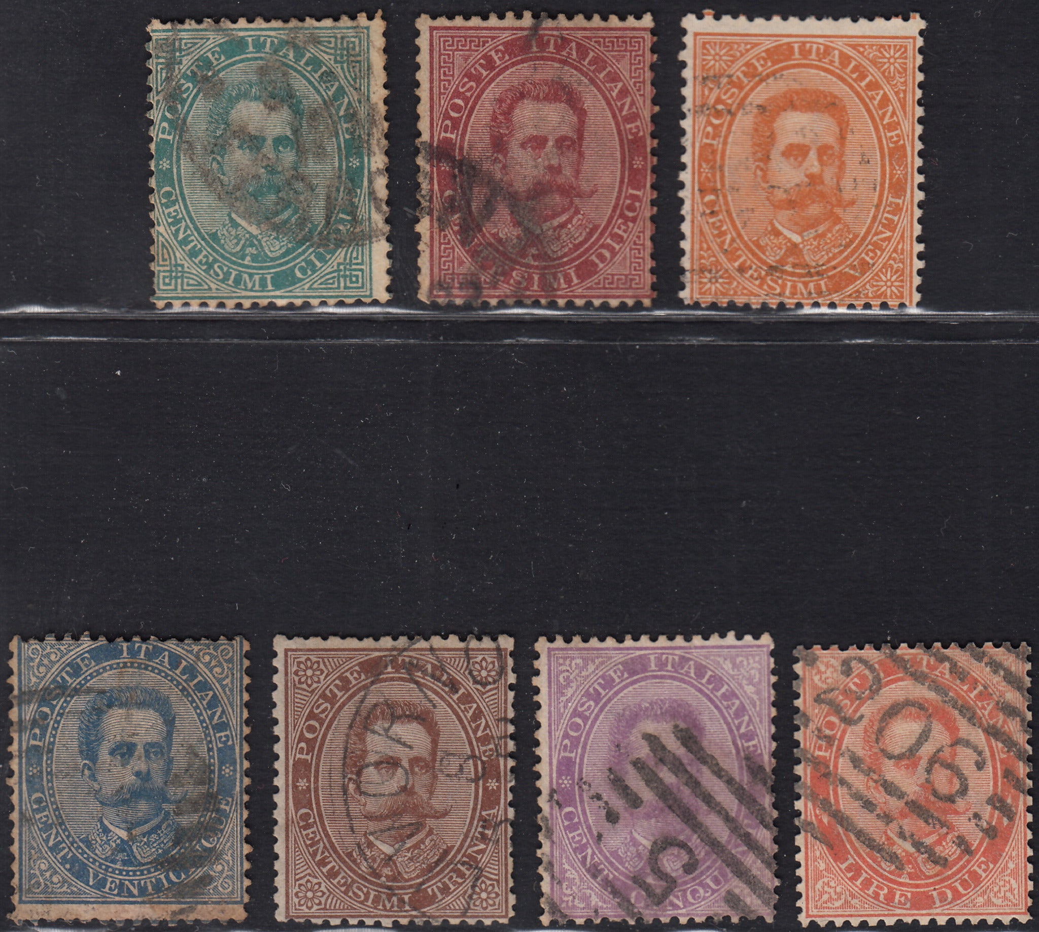 UT821 - 1879 - Effigie di Umberto I serie completa di sette esemplari usata con annulli originali (37/43)