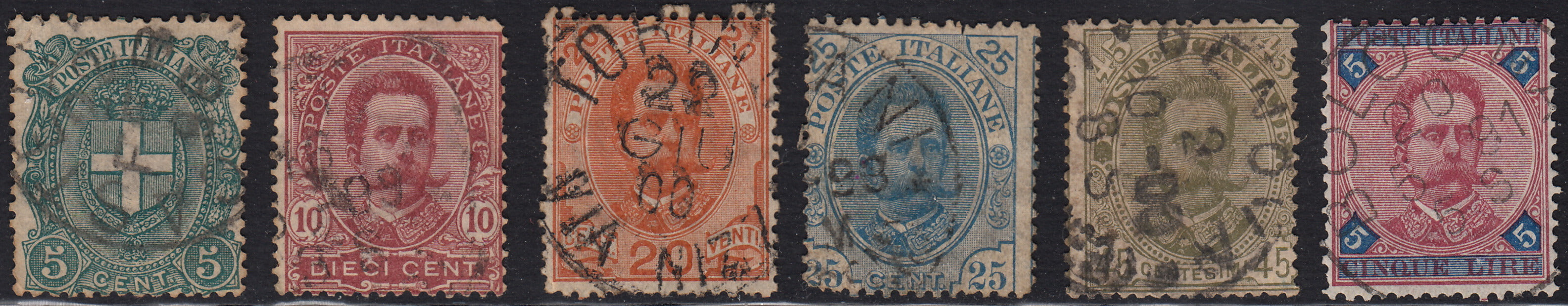UT823 - 1891/96 - Effigie di Umberto I serie completa di sei esemplari usata con annulli originali (59/64)