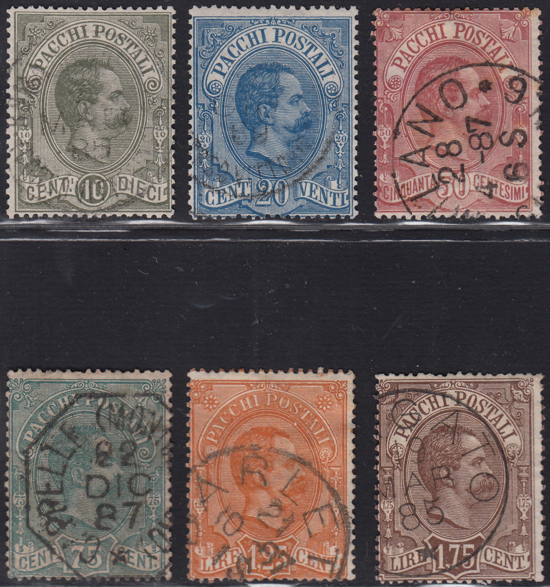 UT825 - 1884/86 - Umberto I Pacchi Postali serie completa dei sei valori usati con annulli originali (1/6)