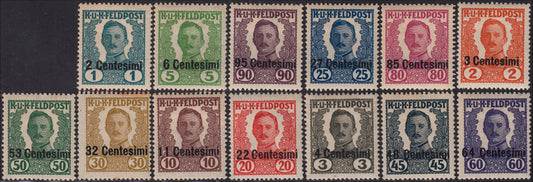 E16_279 - 1918 -  Occupazione Austriaca del Friuli e del Veneto, francobolli di Austria soprastampati, non emessi, nuovi TL (20/33)