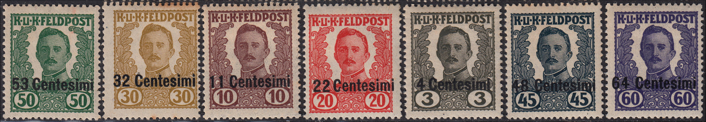 E16_279 - 1918 -  Occupazione Austriaca del Friuli e del Veneto, francobolli di Austria soprastampati, non emessi, nuovi TL (20/33)