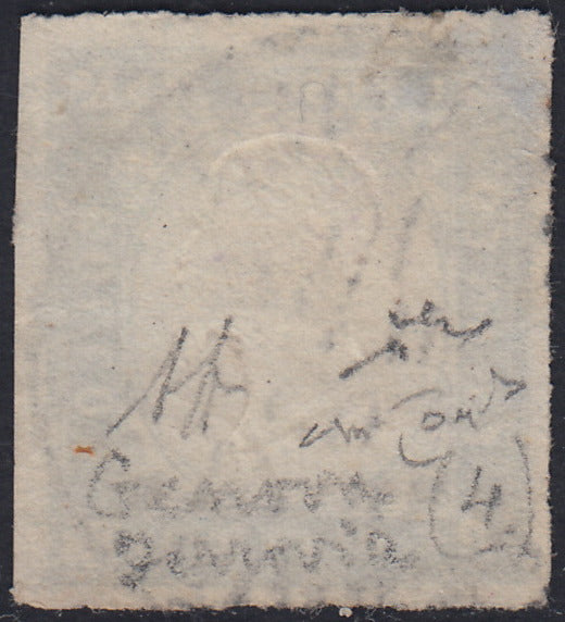 UT281 - 1863 - Emissione litografica tipo Sardegna c.15 celeste latteo usato (11d).