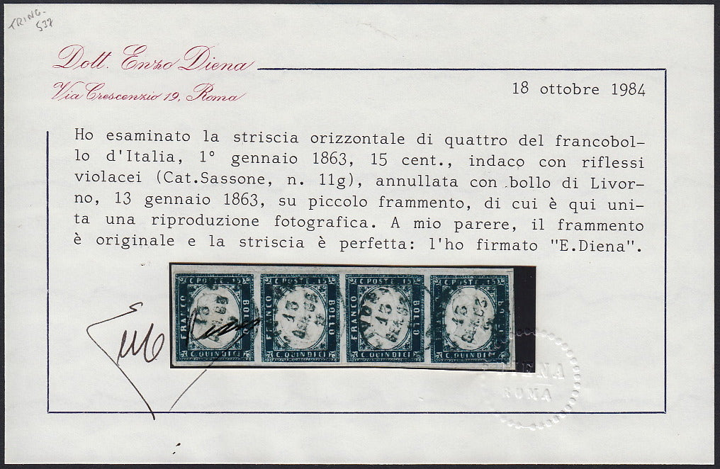 1862 - Effigy of Vittorio Emanuele II facing right, c. 80 dark orange yellow comb-pierced, used (4b)