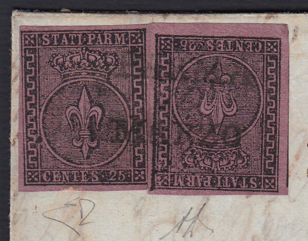 Lotto 300 - 1853 - Lettera spedita da Parma per Milano 11/3/53 affrancata con c. 25 violetto du eesemplari (4)