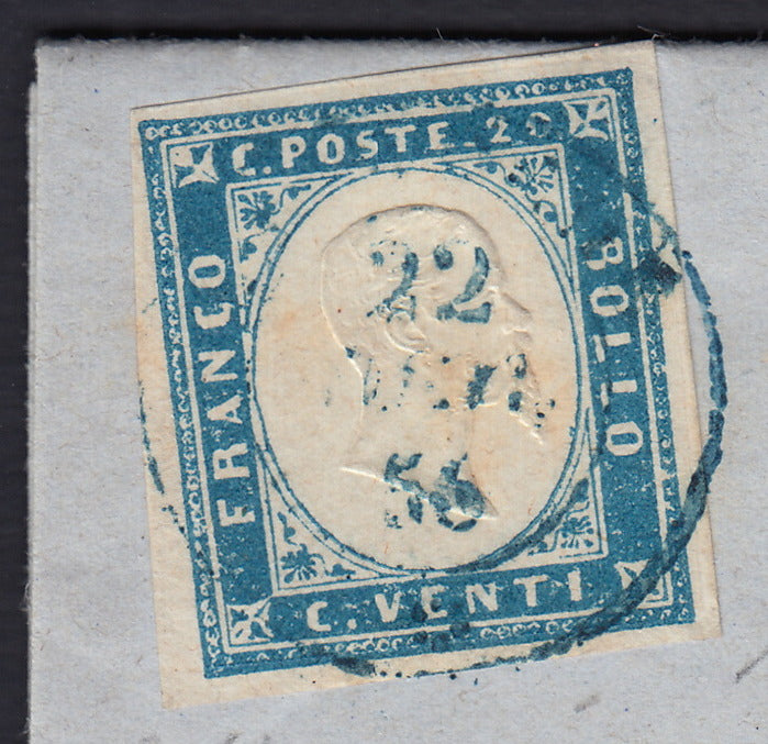 BA26_186 - 1862 - Brief von Turin nach Lyon versandt 7/8/63 frankiert mit c. 40 karminrot zwei Exemplaren (16D)