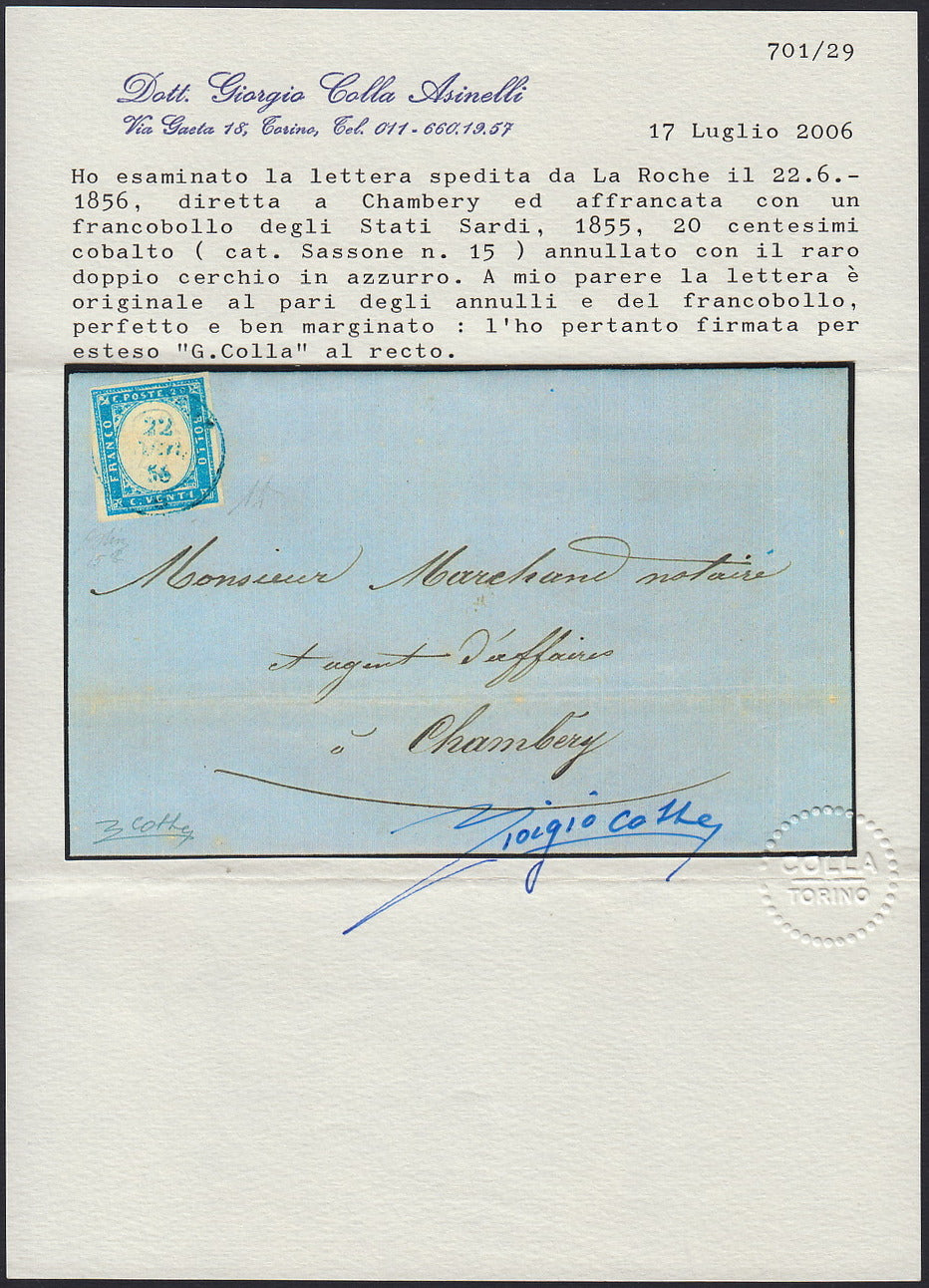 BA26_186 - 1862 - Brief von Turin nach Lyon versandt 7/8/63 frankiert mit c. 40 karminrot zwei Exemplaren (16D)