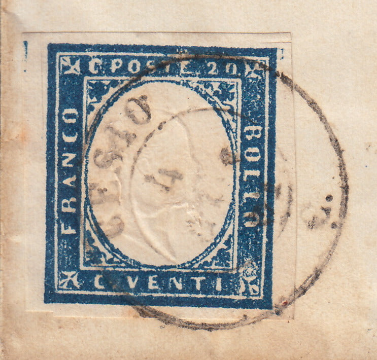 Lotto 306 - 1861 - lettera spedita da Cesio per Pieve d'Oneglia 4/6/61 affrancata con c. 20 azzurro I tavola (15Ca, p.ti 12)