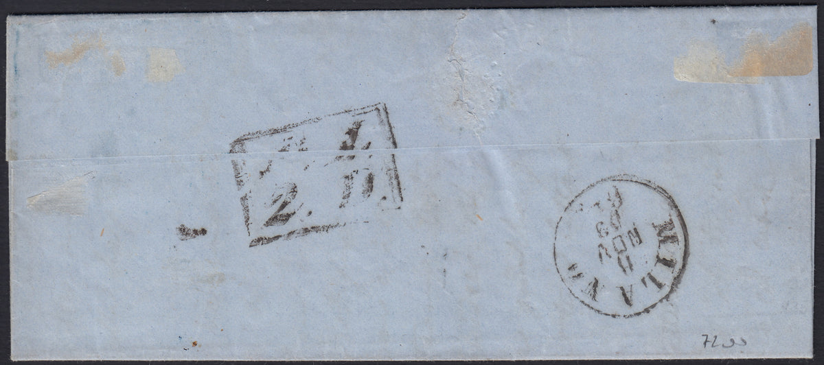 MSP27 - 1859 - Savoy shield topped by Royal crown, c 20 violet slate, used on cover from Modena to Verona 31/12/59 (15).