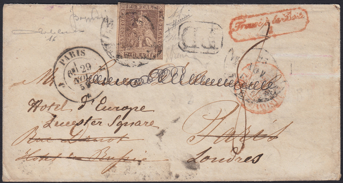 GPTSP27 - 1860 - Brief von Florenz nach Scarperia, frankiert mit c. 10 dunkelbraun (19b)