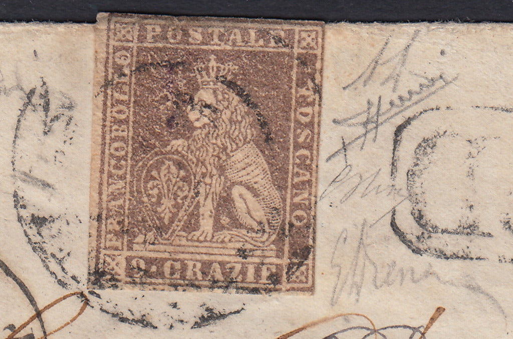 GPTSP27 - 1860 - Brief von Florenz nach Scarperia, frankiert mit c. 10 dunkelbraun (19b)