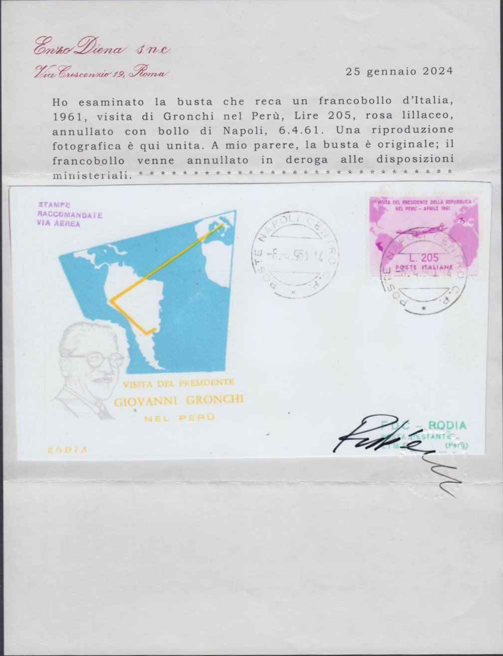 UT644 - 1961 - Besuch des Präsidenten Gronchi, 205 L. lilarosa, gebraucht (921)