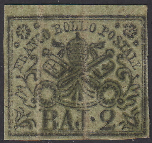 PV266 - 1854 - I emissione 2 baj verde oliva I composizione inchiostro grigio - oleoso nuovo con gomma, (3b).