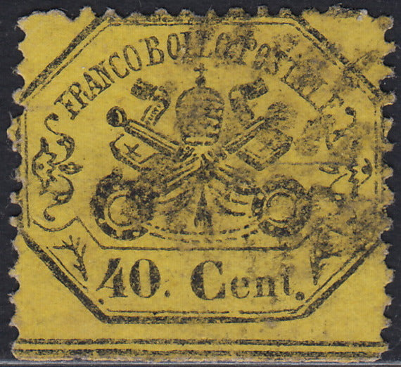 Pont52 - 1868 - III emissione c. 40 giallo su carta lucida usato (29b).