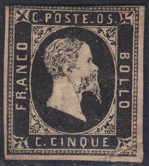 SARD767 - 1851 - Effigie di Vittorio Emanuele II, c. 5 nero I tiratura nuovo con gomma originale, (1a).