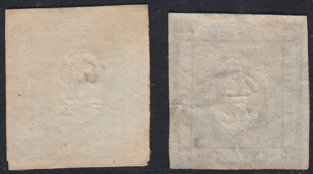 SARD779 - 1861 - Cifra a rilievo, c. 1 nero + c. 2 nero verdastro usati (19, 20b).