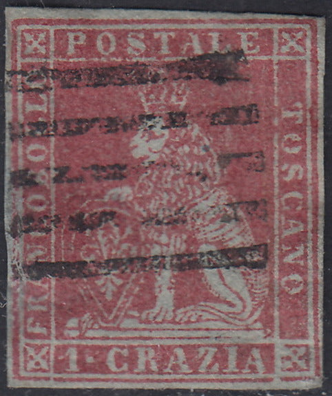 PPP449 - 1851 Leone di Marzocco, 2 light blue crazie on gray paper and crown watermark, used (5d)