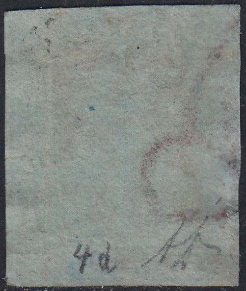 PPP449 - 1851 Leone di Marzocco, 2 light blue crazie on gray paper and crown watermark, used (5d)