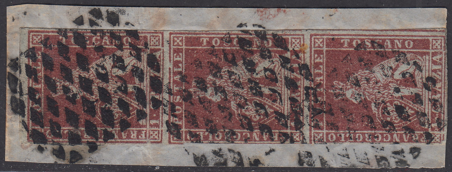 PPP449 - 1851 Leone di Marzocco, 2 light blue crazie on gray paper and crown watermark, used (5d)