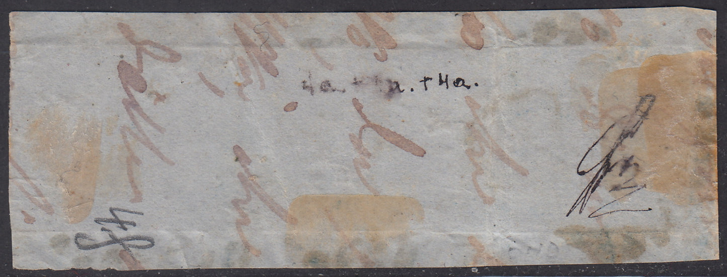 PPP449 - 1851 Leone di Marzocco, 2 light blue crazie on gray paper and crown watermark, used (5d)