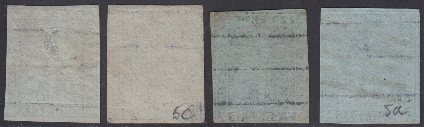 PPP449 - 1851 Leone di Marzocco, 2 light blue crazie on gray paper and crown watermark, used (5d)