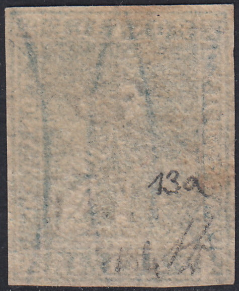 PPP449 - 1851 Leone di Marzocco, 2 light blue crazie on gray paper and crown watermark, used (5d)