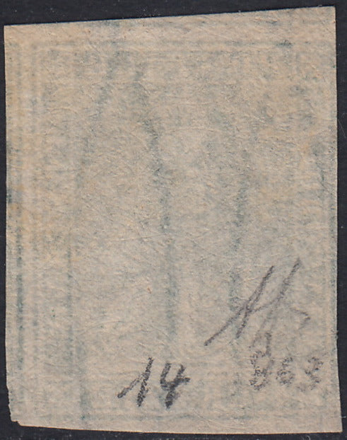 PPP449 - 1851 Leone di Marzocco, 2 light blue crazie on gray paper and crown watermark, used (5d)