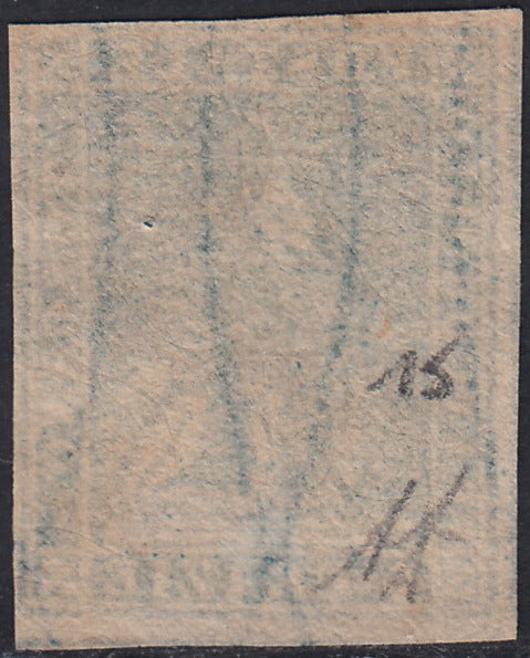 PPP449 - 1851 Leone di Marzocco, 2 light blue crazie on gray paper and crown watermark, used (5d)