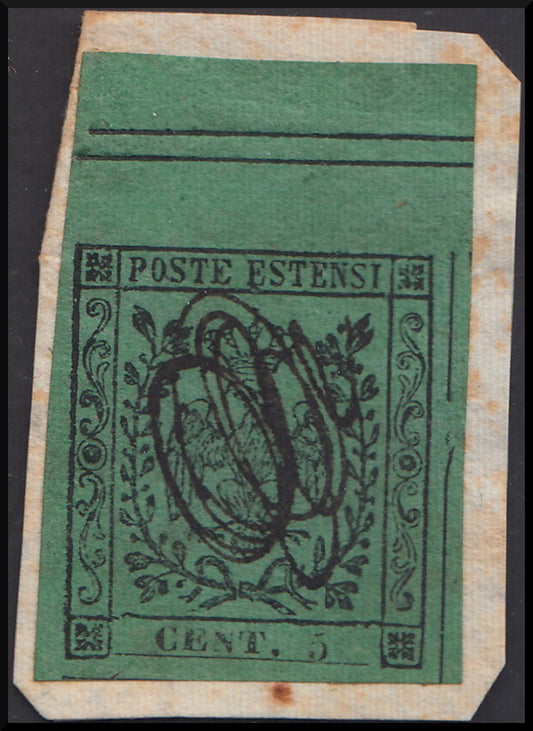 PPP5 - 1852 - Emissione senza punto dopo la cifra c. 5 verde usato (1).