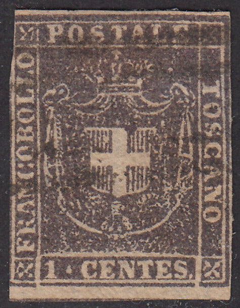 PV1795 - 1860 - Scudo di Savoia sormontato da Corona Reale, 1c. violetto brunastro usato (17).