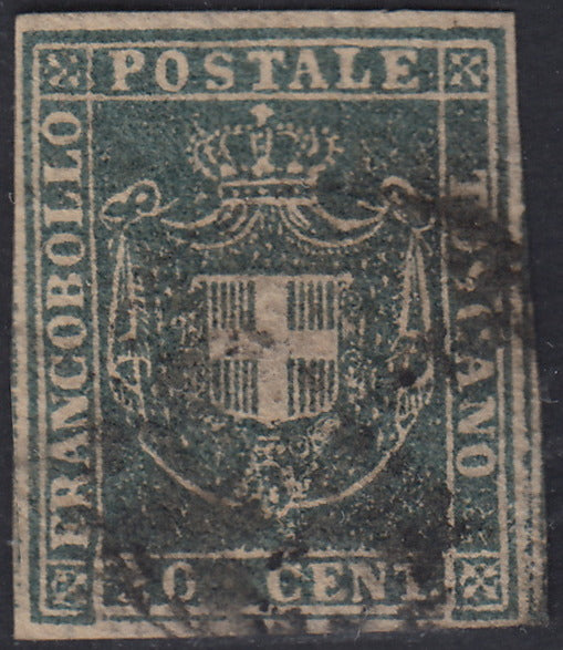 PV1851 - 1860 - Shield of Savoy surmounted by Royal Crown, c. 10 in the seven cataloged colors used, impeccable comparison (19, 19a, 19b, 19c, 19d, 19e, 19f) 