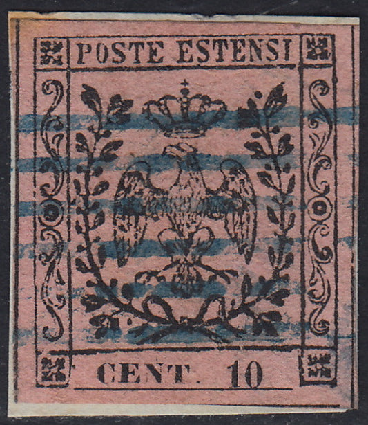 MOD127 - 1852 - Emissione senza punto dopo la cifra, c. 10 rosa usato (2).