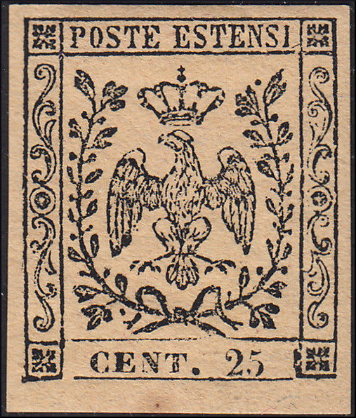 BO19_441 - 1852 - Emissione senza punto dopo la cifra, c. 25 camoscio chiaro nuovo con gomma. (4).