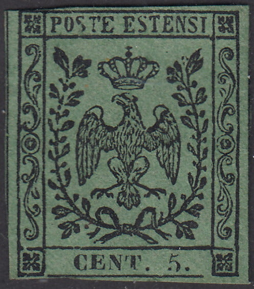 PV79 - 1851 - Emissione con punto dopo la cifra, c. 5 verde oliva nuovo con gomma (8).