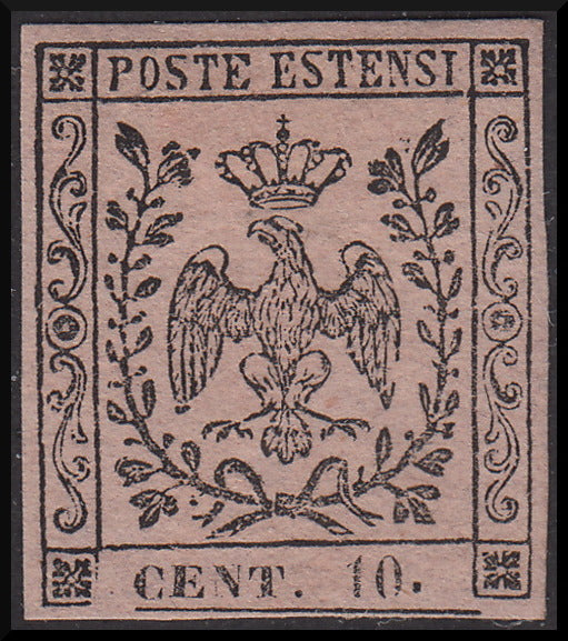 MOD44 - 1852 - Emissione con punto dopo la cifra, c. 10 rosa nuovo gomma originale (9).