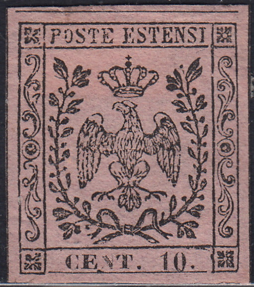 MOD144 - 1852 - Emissione con punto dopo la cifra c. 10 rosa nuovo senza gomma. (9).