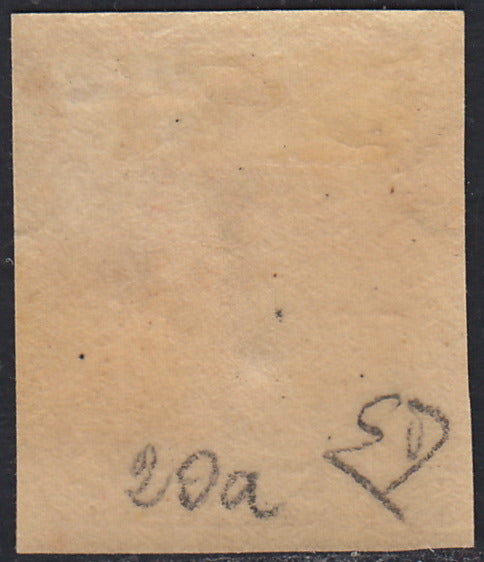 LV242 - 1854 - I emissione c. 15 rosso vermiglio chiaro carta a macchina spessa nuovo con gomma originale, un punto chiaro (20a).