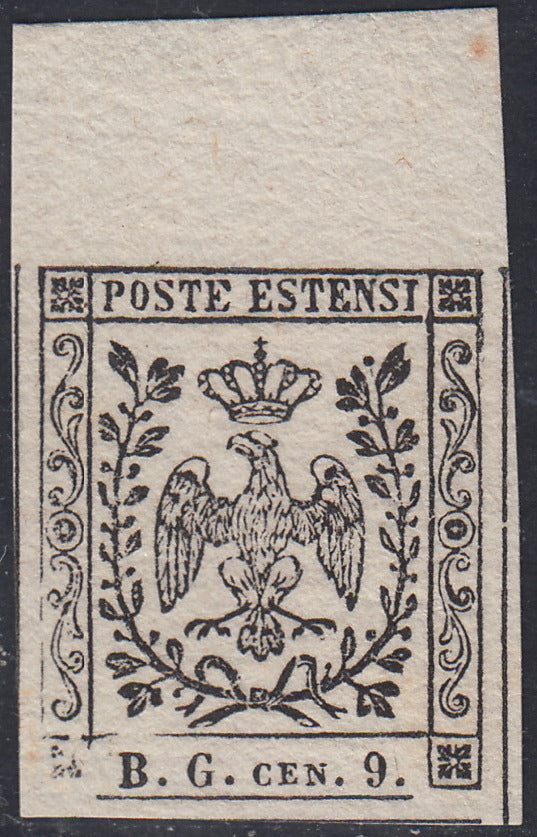 MOD90 - 1853 - Aquila Estense, B.G.Cen.9  lettere piccole bianco su carta vergata nuovo non gommato (P34).